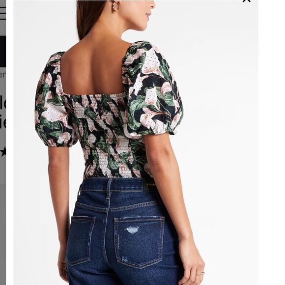 NWT Express Floral Eyelet Puff Sleeve Bodysuit - Picture 3 of 9